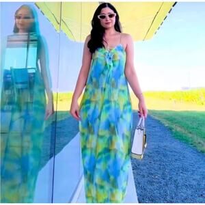 ZARA PRINTED TULLE DRESS BLUE / GREEN